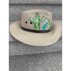 Zuniga Hats Men’s hand-painted straw cowboy hat with a cactus design Sz M